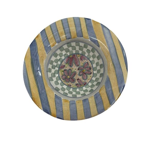 Mackenzie-Childs Myrtle Ceramic Salad Plate Striped & Floral Pattern 9" - Picture 1 of 7